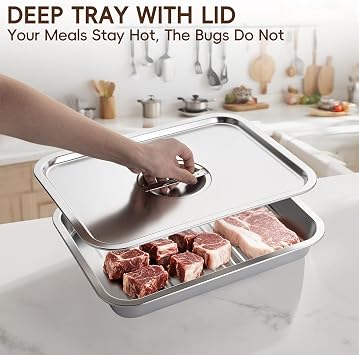 GOLDEN KEY Grilling Prep and Serve Tays,Stainless Steel Grill Carry System,Grill Prep Trays Set of 5,Marinade Container with Lid and Cutting Board,Grilling Gifts for Men