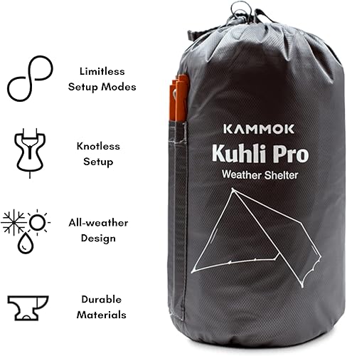 Miniatura 2 de KAMMOK Kuhli Pro  Refugio versátil para clima, impermeable, duradero, portátil, lona de campamento, lona para hamaca, cubierta para lluvia), gris
