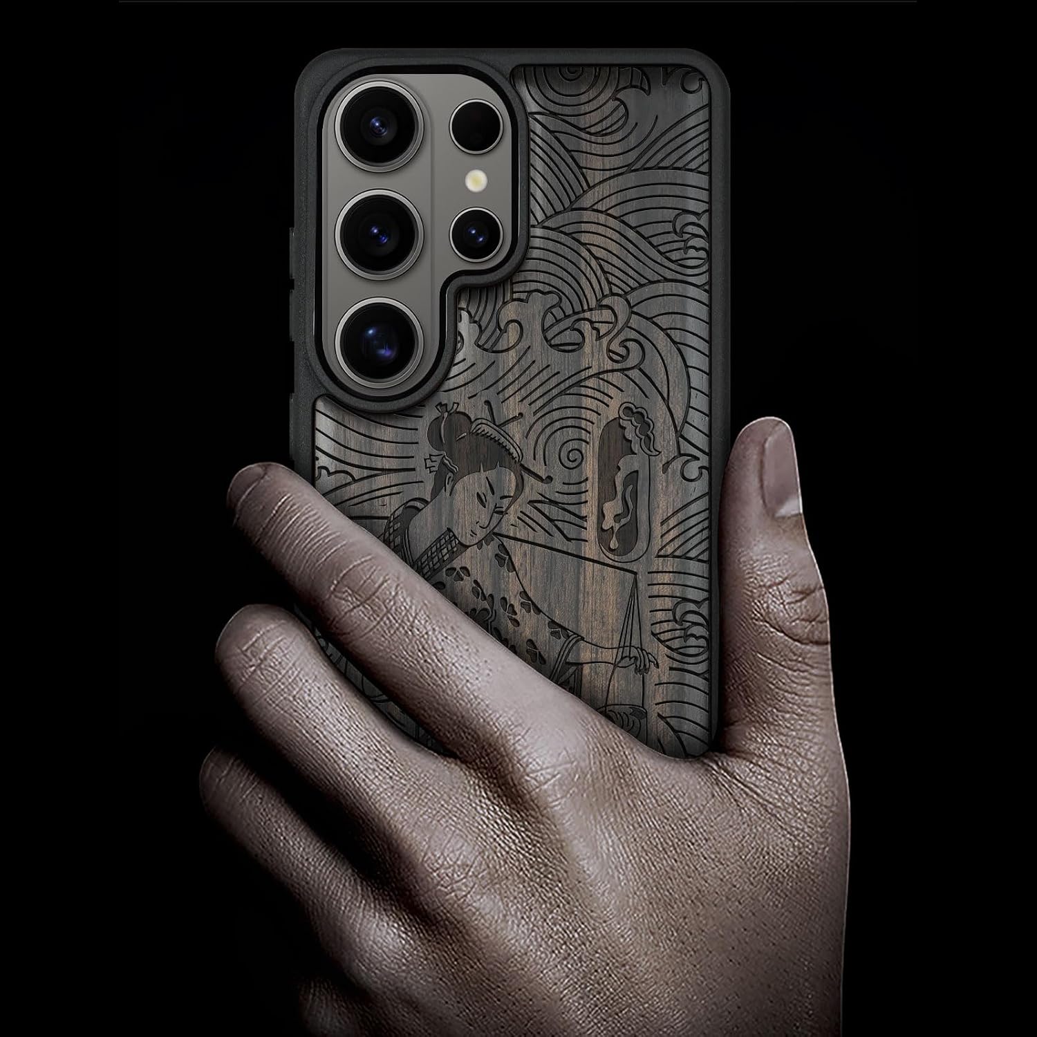 Carveit Magnetic Wooden Case for Samsung Galaxy S26 Ultra Case 2026, TPU Shockproof Cover & Wood Artisan Engraved, Compatible with MagSafe Wireless Chargers (Japanese Geisha) Blackwood