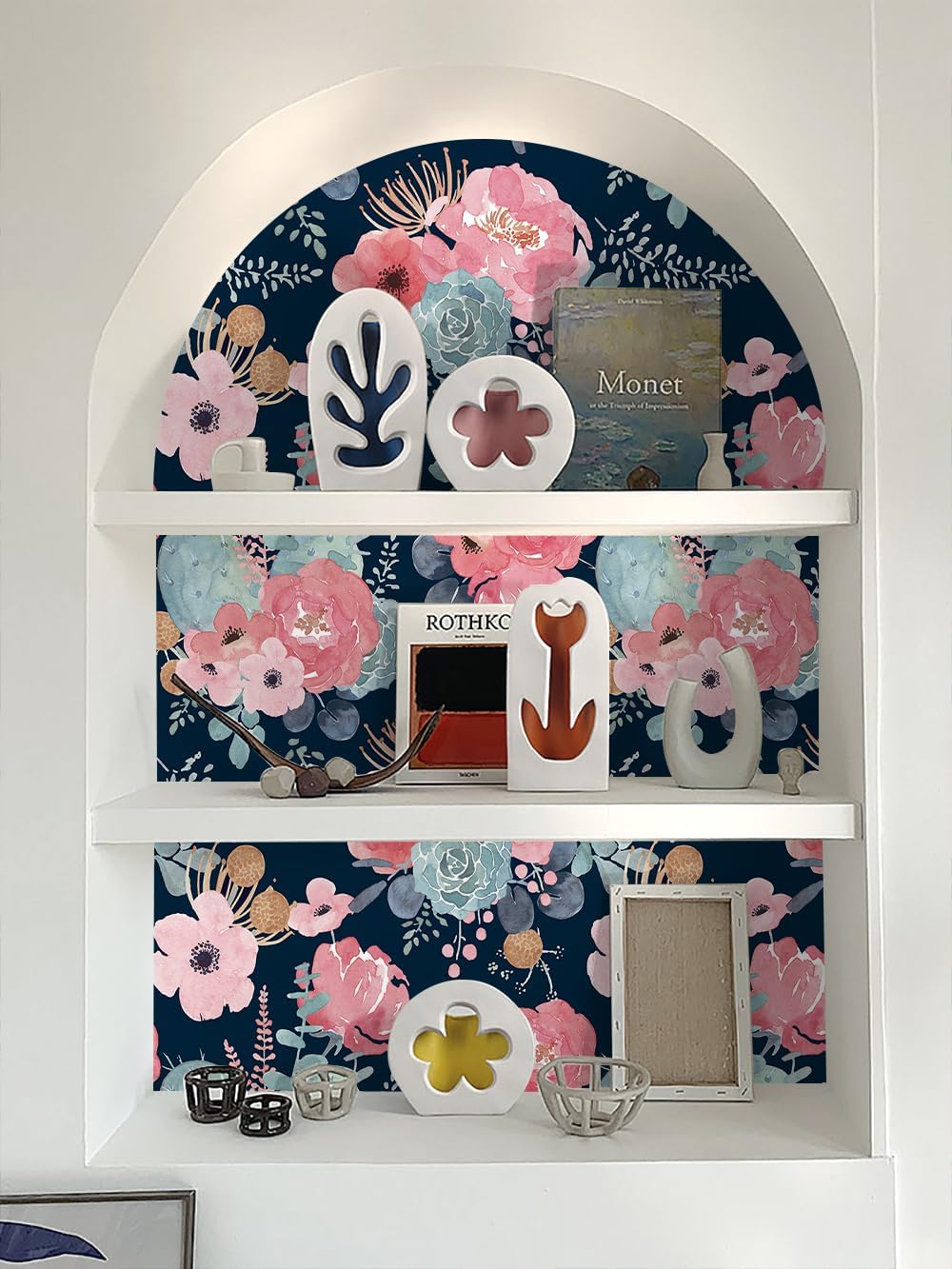 HAOKHOME Navy Pink Floral Shelf Liner Bathroom Stickly Dresser DrawerLiners image 5