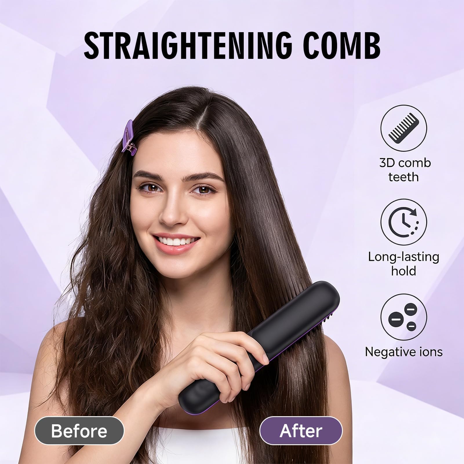 Cepillo Alisador Pelo Inalambrica, Escova Alisadora de Cabelo Iónico, Peine Alisador de Cabello Electrico Portátil, Recarga USB, con Pantalla LCD, 3 Modos Ajustable, 160-200°C, Mini Plancha Pelo — view 3