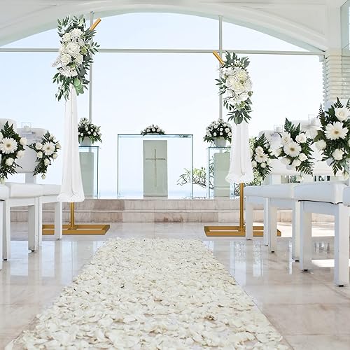 Miniatura 5 de Soporte de telón de fondo para arco de boda (8 pies y 6.8 pies) con juegos de globos, arcos de boda de metal para ceremonias, soporte de arco de