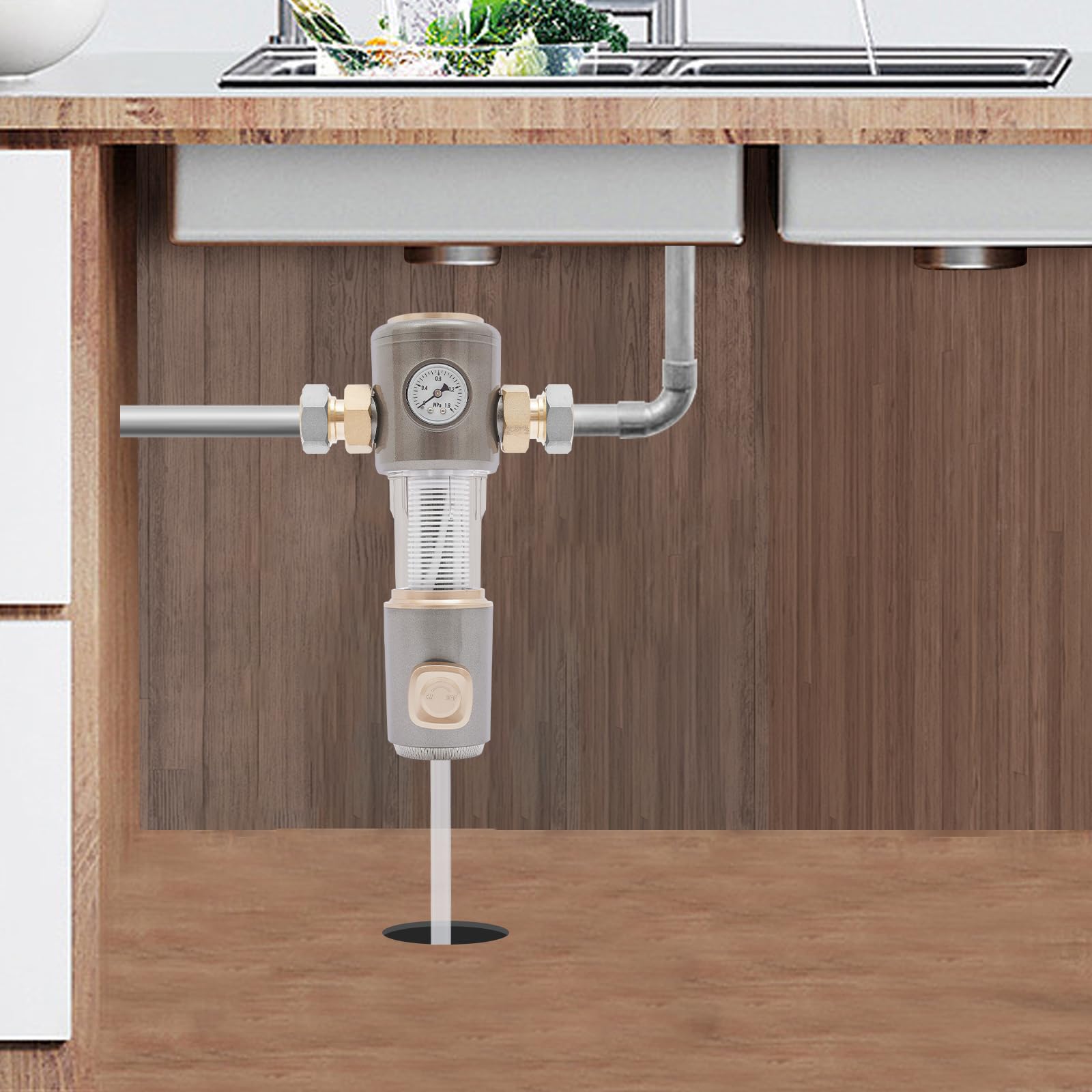 Filtro de filtrado de 40 micras de finura de retrolavado, enjuague automático, óxido y filtro de sedimentos, 7 toneladas de alto caudal para plantas de agua domésticas, gris
