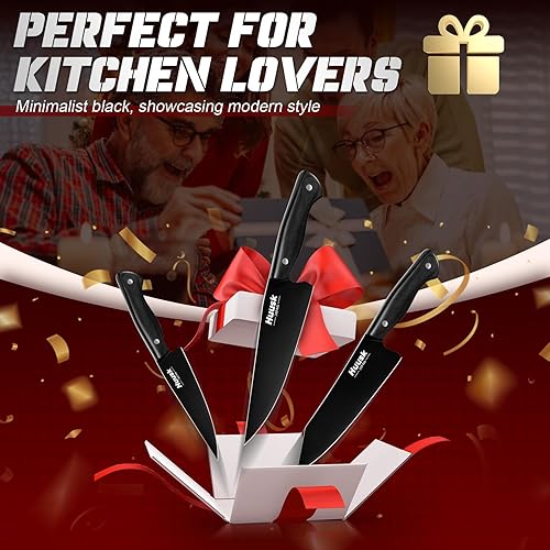 Miniatura 6 de Huusk Juego de cuchillos de chef japoneses para cocina, juego de 3 cuchillos de cocina negros con revestimiento de titanio, juegos de cuchillos de