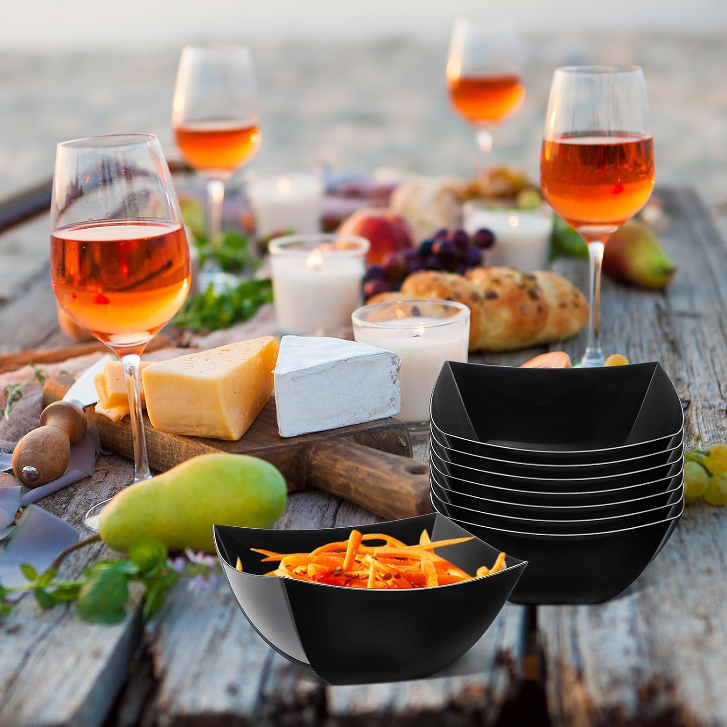 Tanlade 50 Pcs Square Plastic Serving Bowls Disposable Snack Salad Bowl Small Party Candy Bar Containers Taco Bar Serving Dishes for Buffet Chips Fruit(Black,8 oz) - Image 5