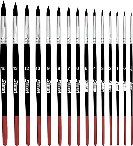 Pinceles de pintura de acuarela, 15 pinceles redondos profesionales, punta redonda de diferentes tamaños a mayor tamaño para acuarela, acrílicos,