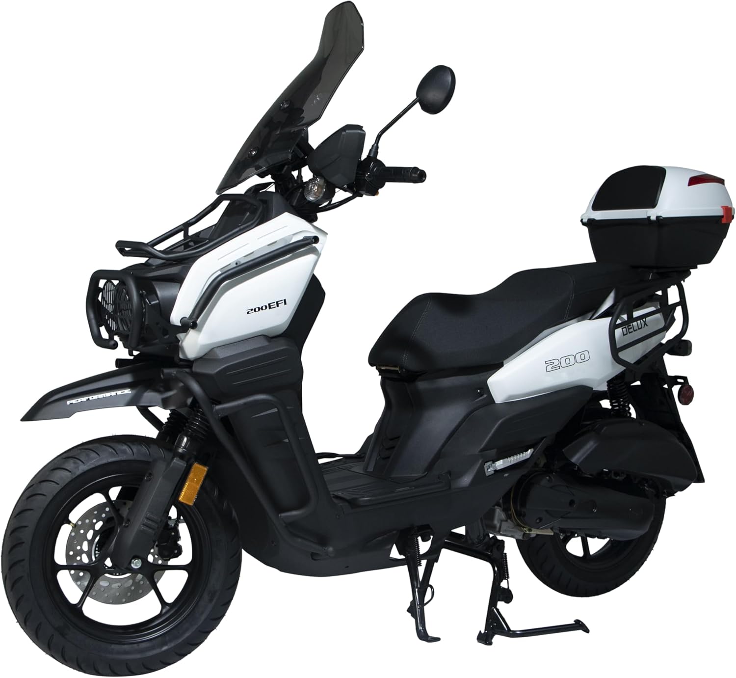 HHH Tank 200 DLX EFI Scooter Tank 200 EFI Scooter 200cc motorcycle 13 inch wheels Fully Automatic, Windshield and Matching Rear Trunk ( Black )