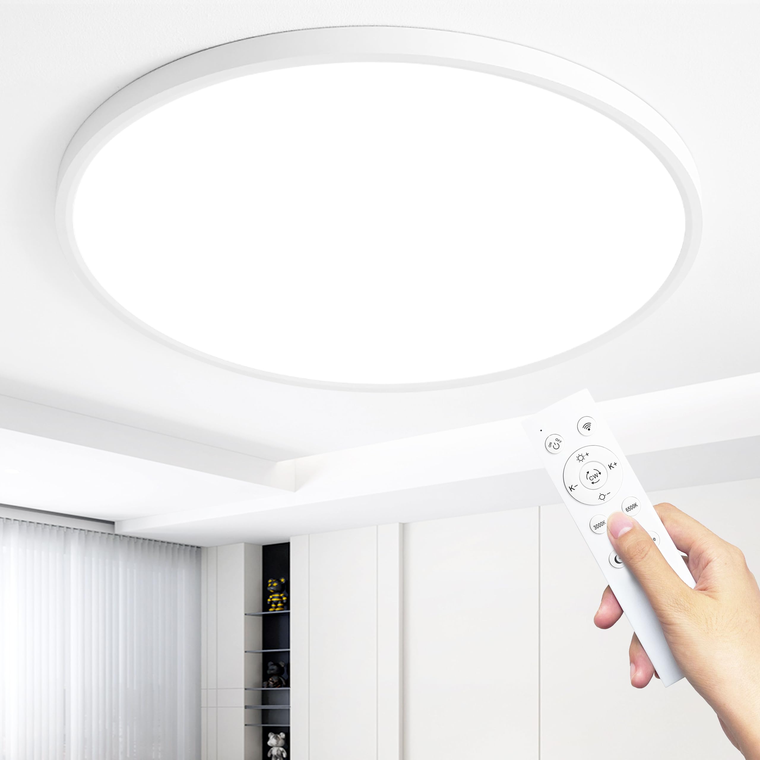 MOONSEA Plafoniera LED Soffitto, Plafoniere 48W 3000-6500K Dimmerabile, Plafoniera LED Soffitto Moderna 50cm per Soggiorno, Camera da letto, Cucina, Ufficio, Bianco