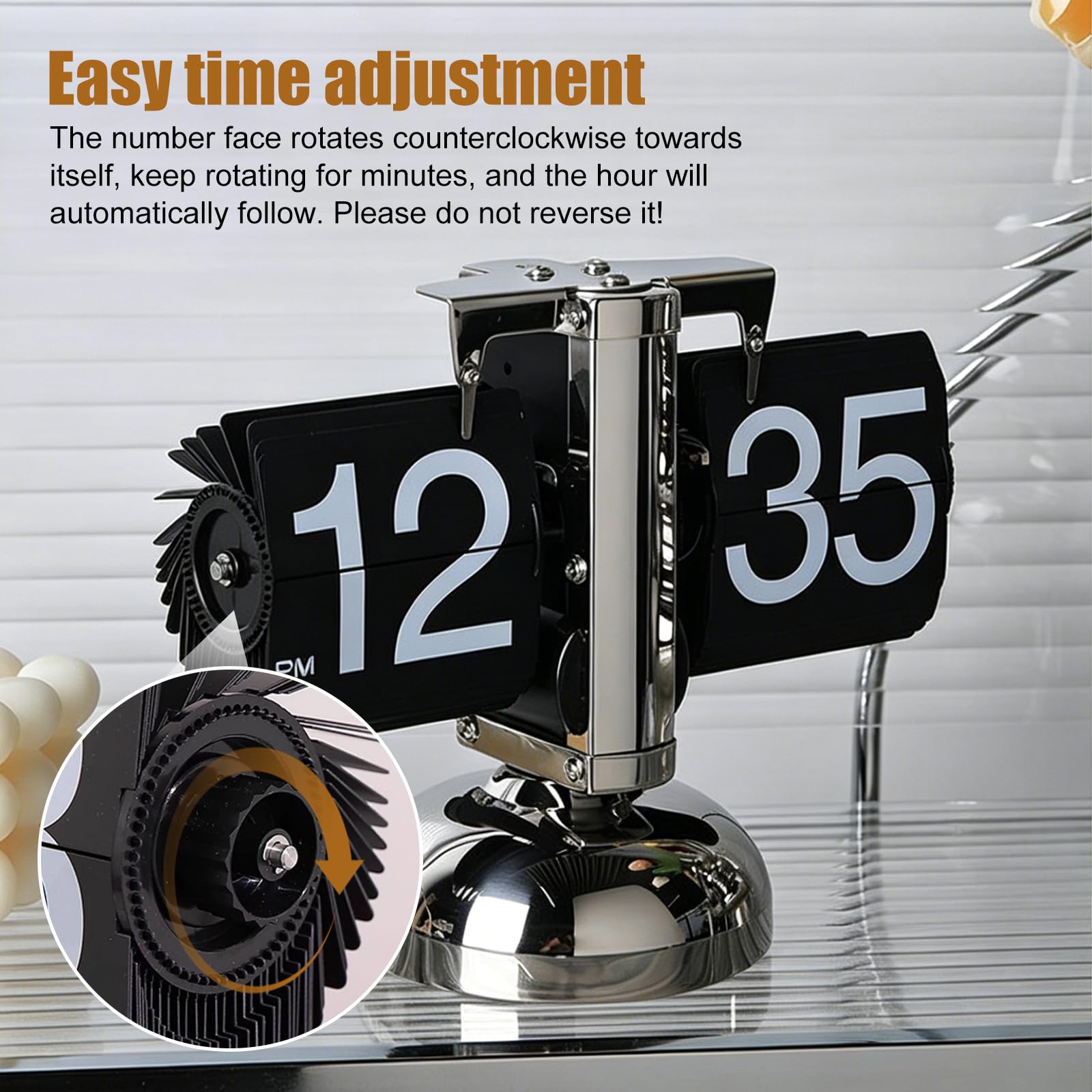 Flip-Schreibtischuhr, Retro-Digital-Flip-Down-Uhr, Vintage-Tischuhr, Tischuhr Mit Digital, Automatisches Drehen Minimalist-Einfuß-mechanische Auto Für Zuhause/Büro(Batterie)