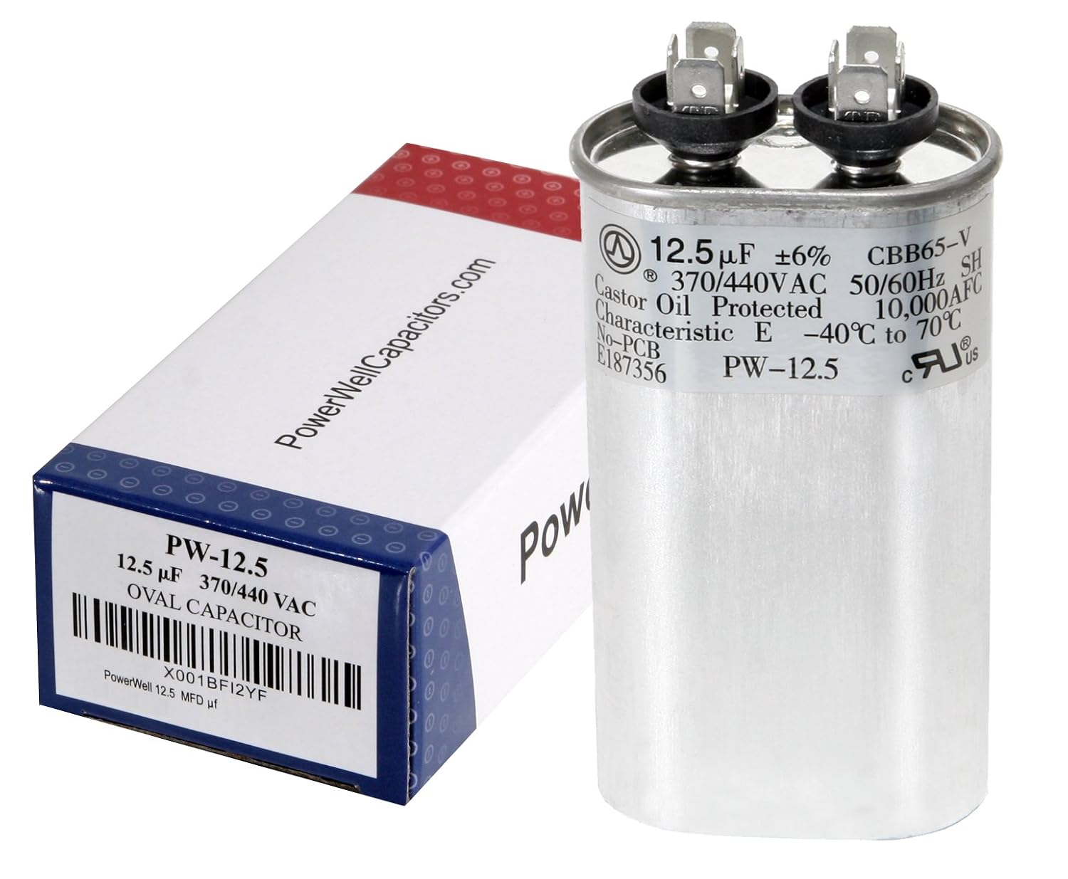 PowerWell 12.5 MFD uf 370 or 440 Volt Fan Motor Run Oval Capacitor PW-12.5/440 Condenser for Air Handler Straight Cool or Heat Pump Air Conditioner - Guaranteed to Last 5 Years