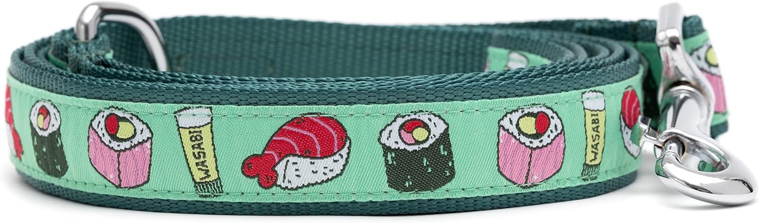 THE WORTHY DOG Sushi Patterned Nylon Leash for Dogs, Stylish, Durable, Woven Ribbon - Mint Green, Large