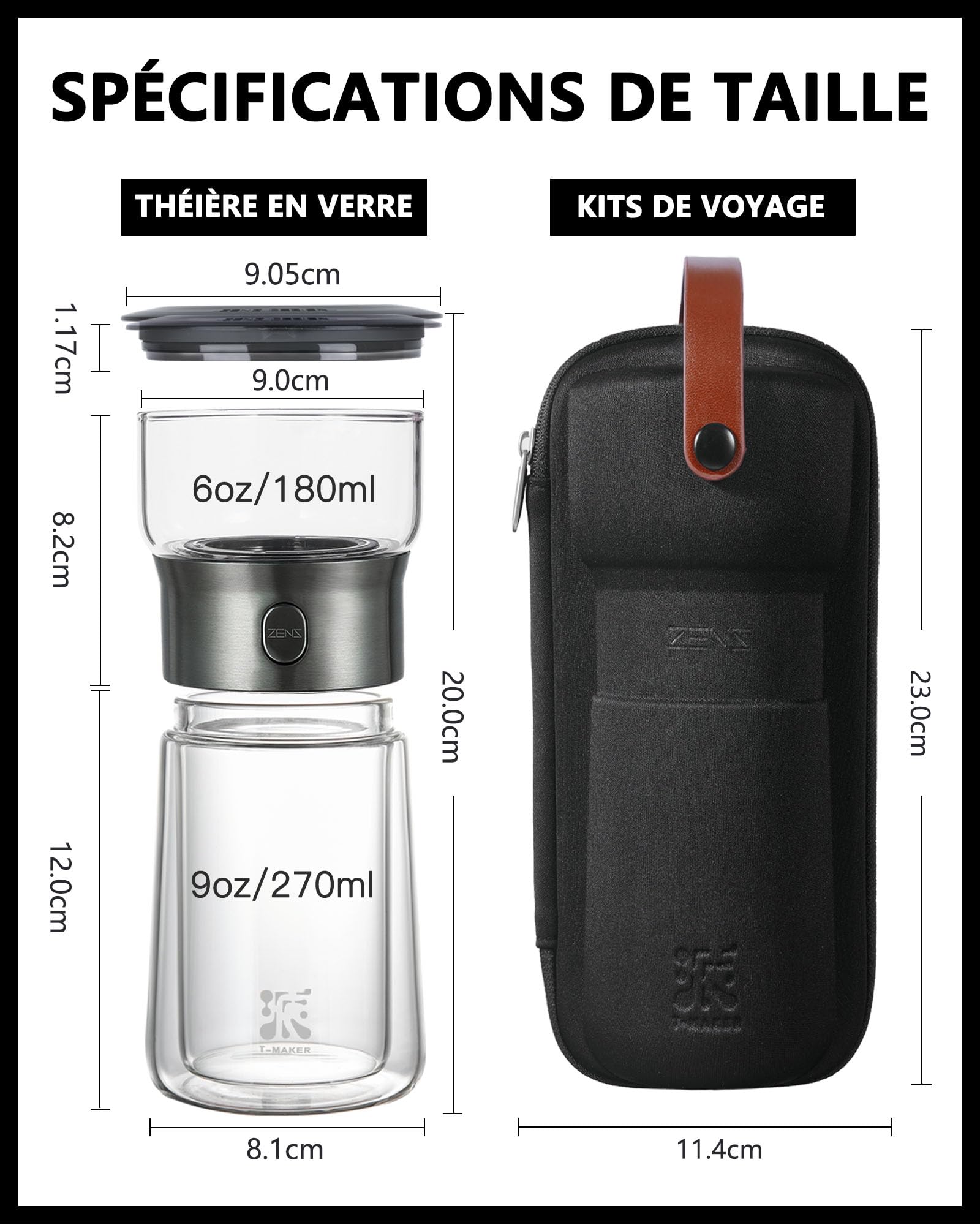ZENS theiere con infusor, mágico de un solo toque tetera de cristal para té de hojas sueltas sin daños, theiere con taza térmica y bolsa de té portátil, para regalo