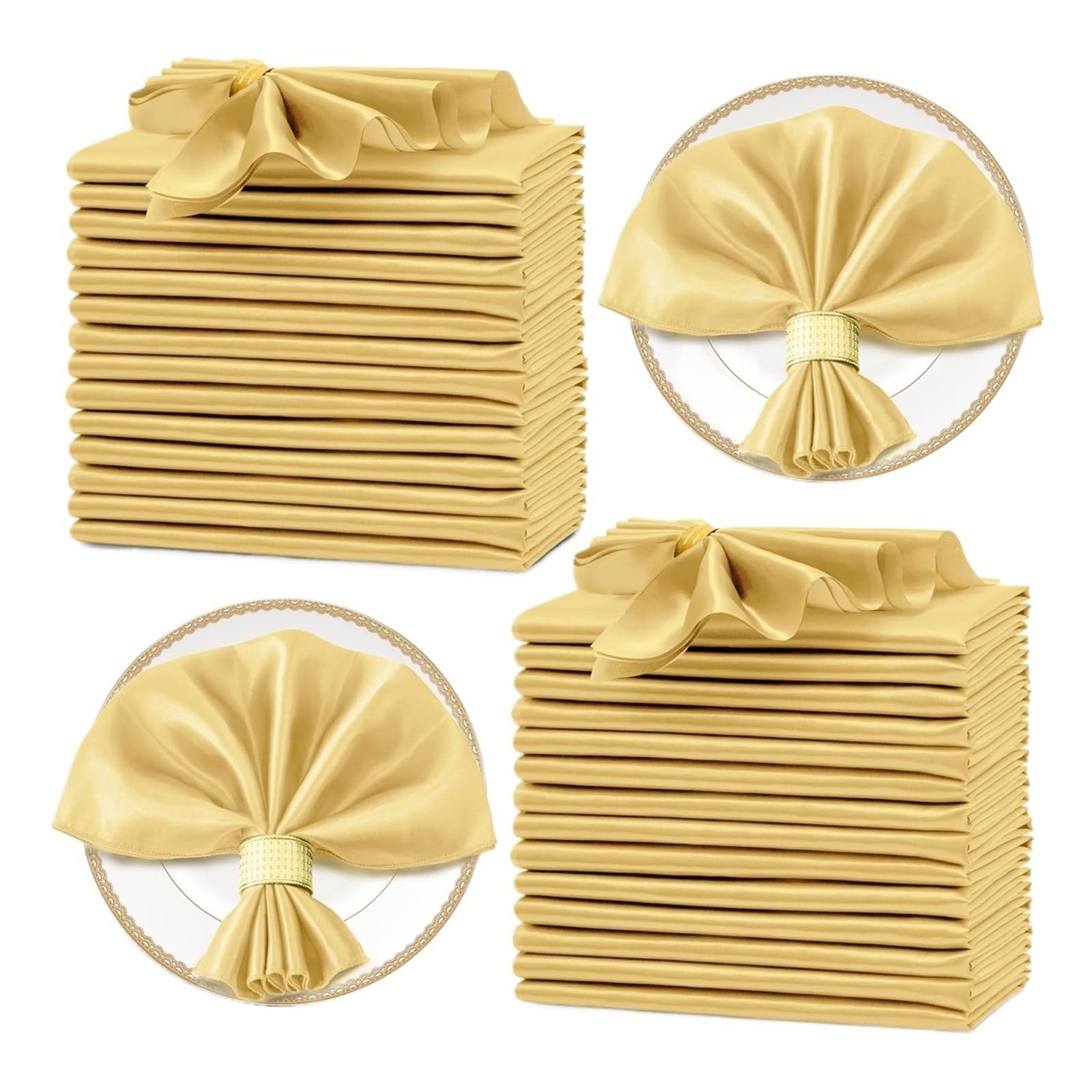 Satin Dinner Napkins 60 Pack Silky Satin Napkins Square 30x30cm, Party Cloth, Dining Table Soft for Wedding(60Pcs Gold)
