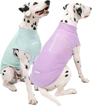 Tuff Pupper Sun Blocking Shirts for Dogs | 2 Per Pack | UPF 50+ UV Proction | Lightweight Breathable Fabric | Quick Dry Stretch | Reflective Print | Summer Shirt for Large Dogs Lt Purple/Lt Green