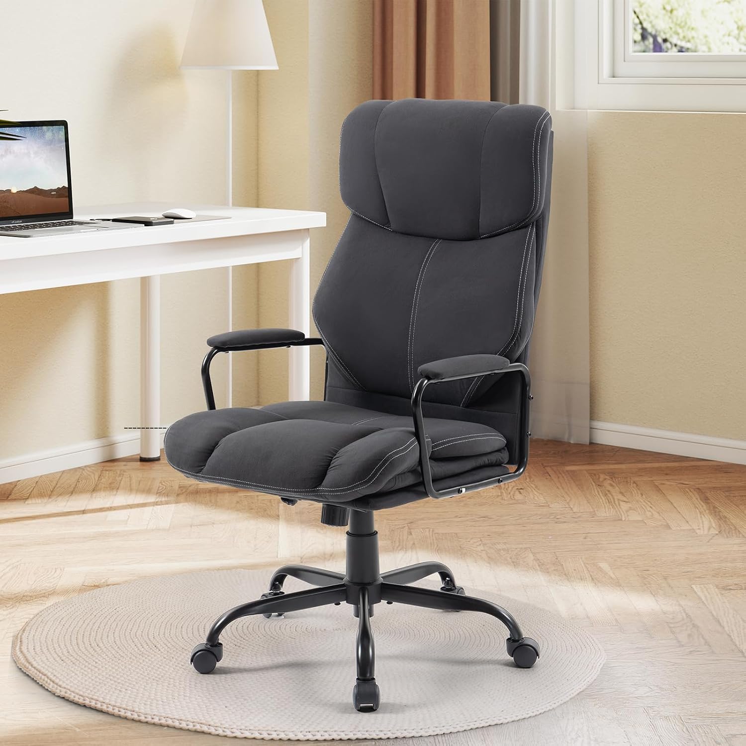 Ergonomic Chair with Headrest Solid Color, Executive Office Chair with Thick Cushion & Lumbar Support, Big and Tall Office Chair with Adjustable Height, Rolling Swivel Chair, Dark Gray