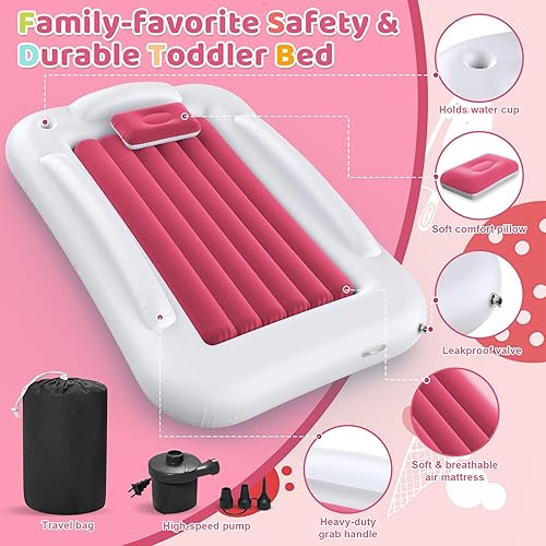 Miniatura 25 de Cama inflable de viaje para niños pequeños, cama portátil de 60 pulgadas para viajes con lados de seguridad, acogedor juego de colchón de aire