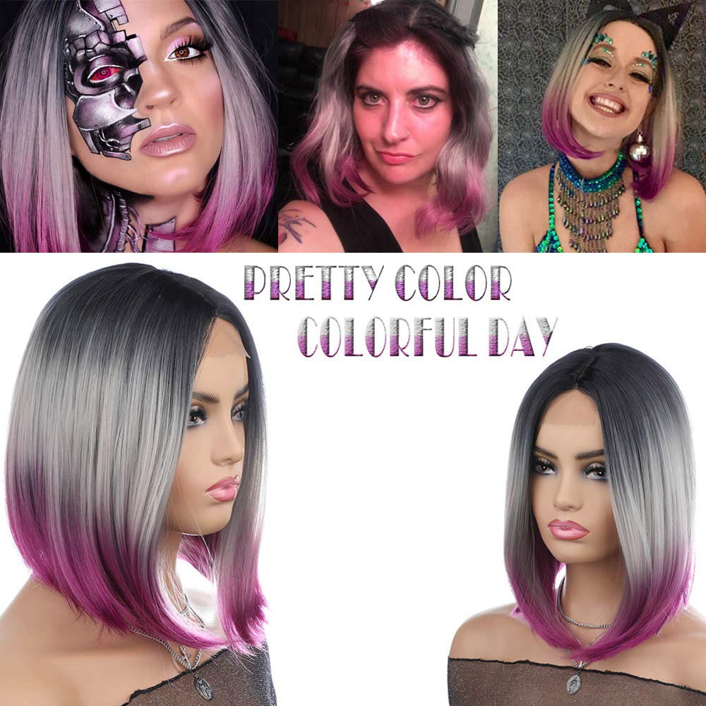 Buy Asulis Ombre Wigs Short Bob Wigs Purple Colorful Party Wig Synthetic Daily Wig For Women Online In Taiwan B07cv