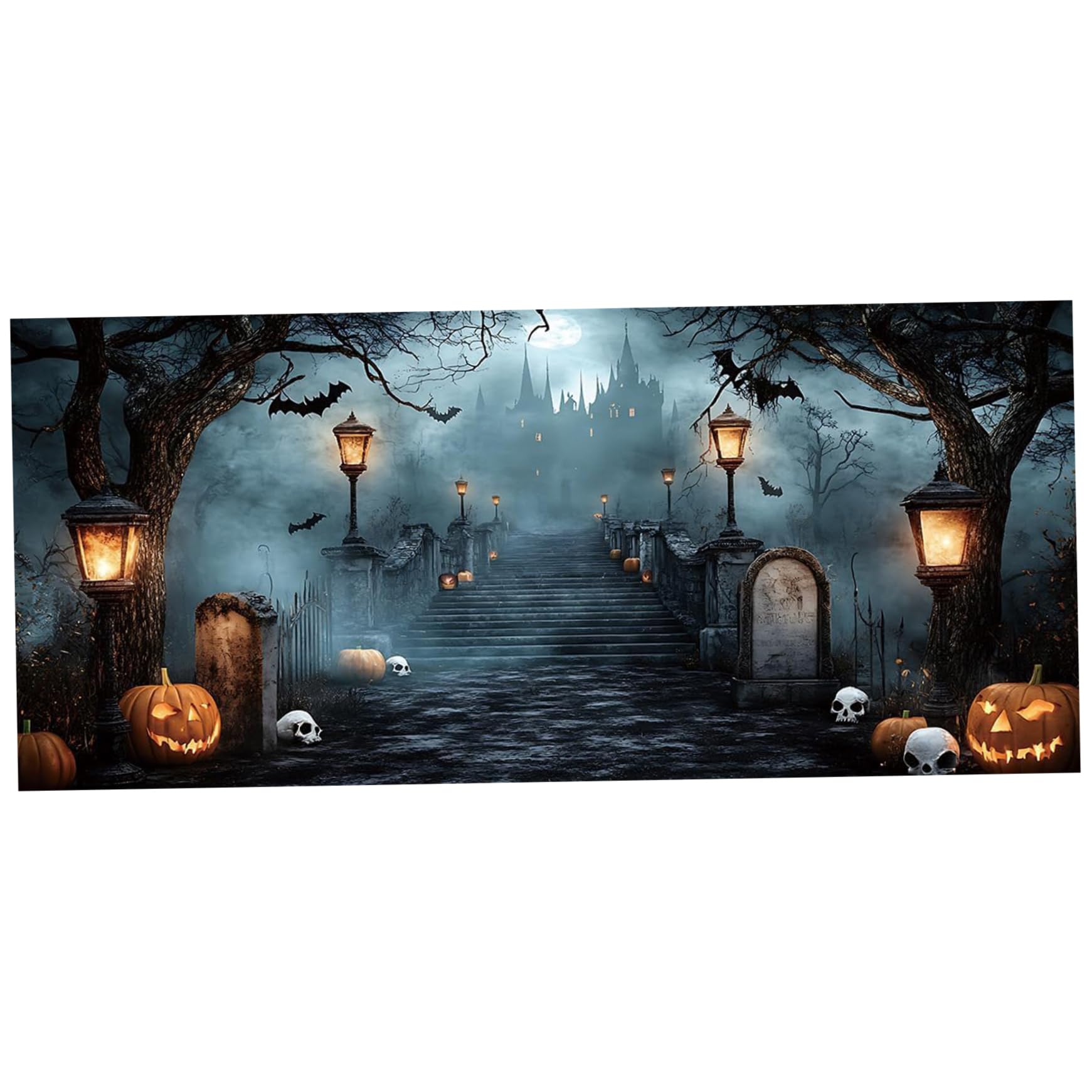 Halloween Garage Door Banner 13x6ft Spooky Castle Graveyard Backdrop Fade Resistant Hanging Cover with Grommets for Garage Party Wall Decoration