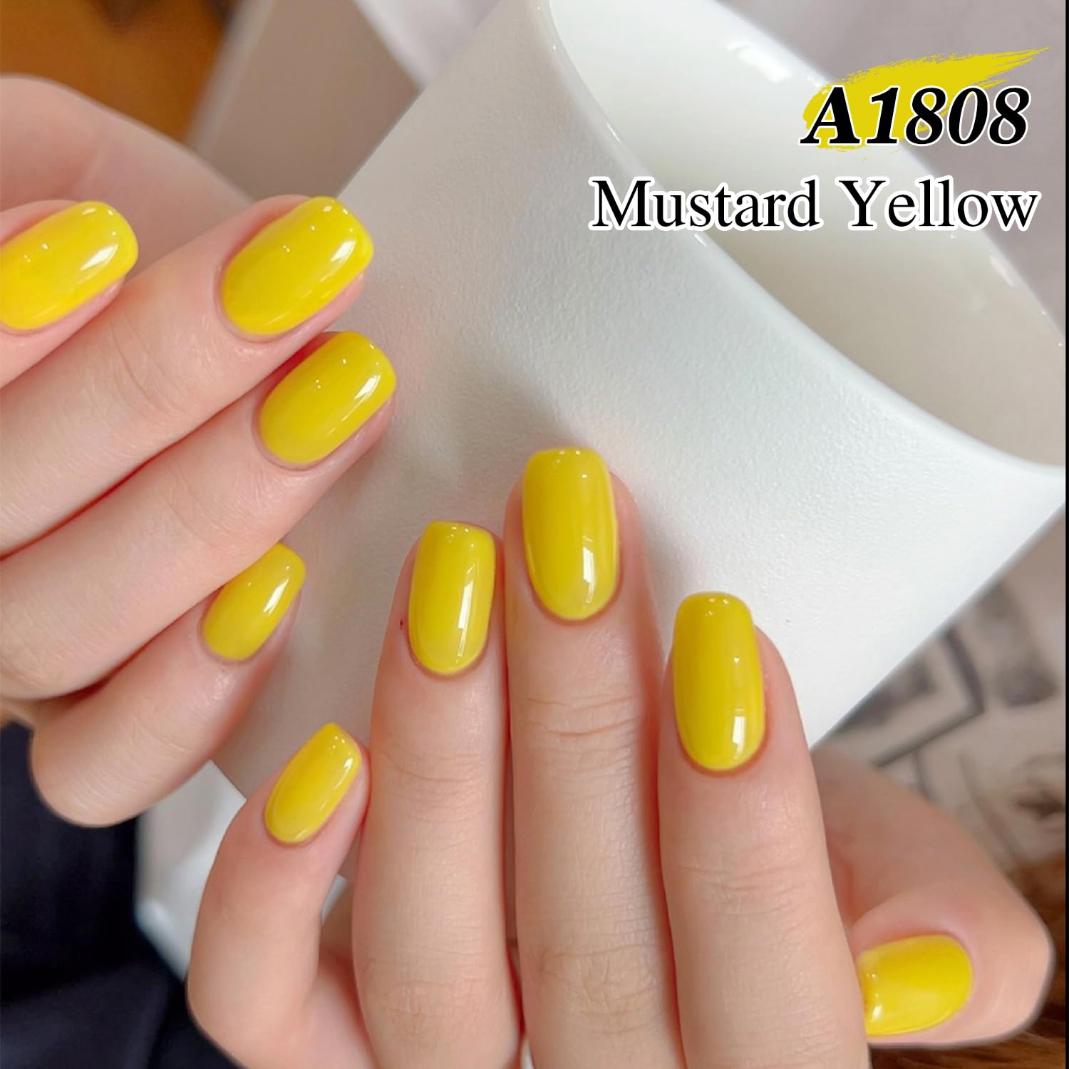 Double Rhythm 0.5 Oz Gel Nail Polish Neutral Natural Same Color Same Bottle Translucent Light Milky Pastel 15ML Manicure French Design Art DIY at Home (Mustard Yellow-A1808) image 4