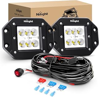 Nilight 2PCS 18W Flood Flush Mount LED Work Light Fog Lights Off Road Lights Driving Lights with Off Road Wiring Harness, 2 Years Warranty (ZH050)