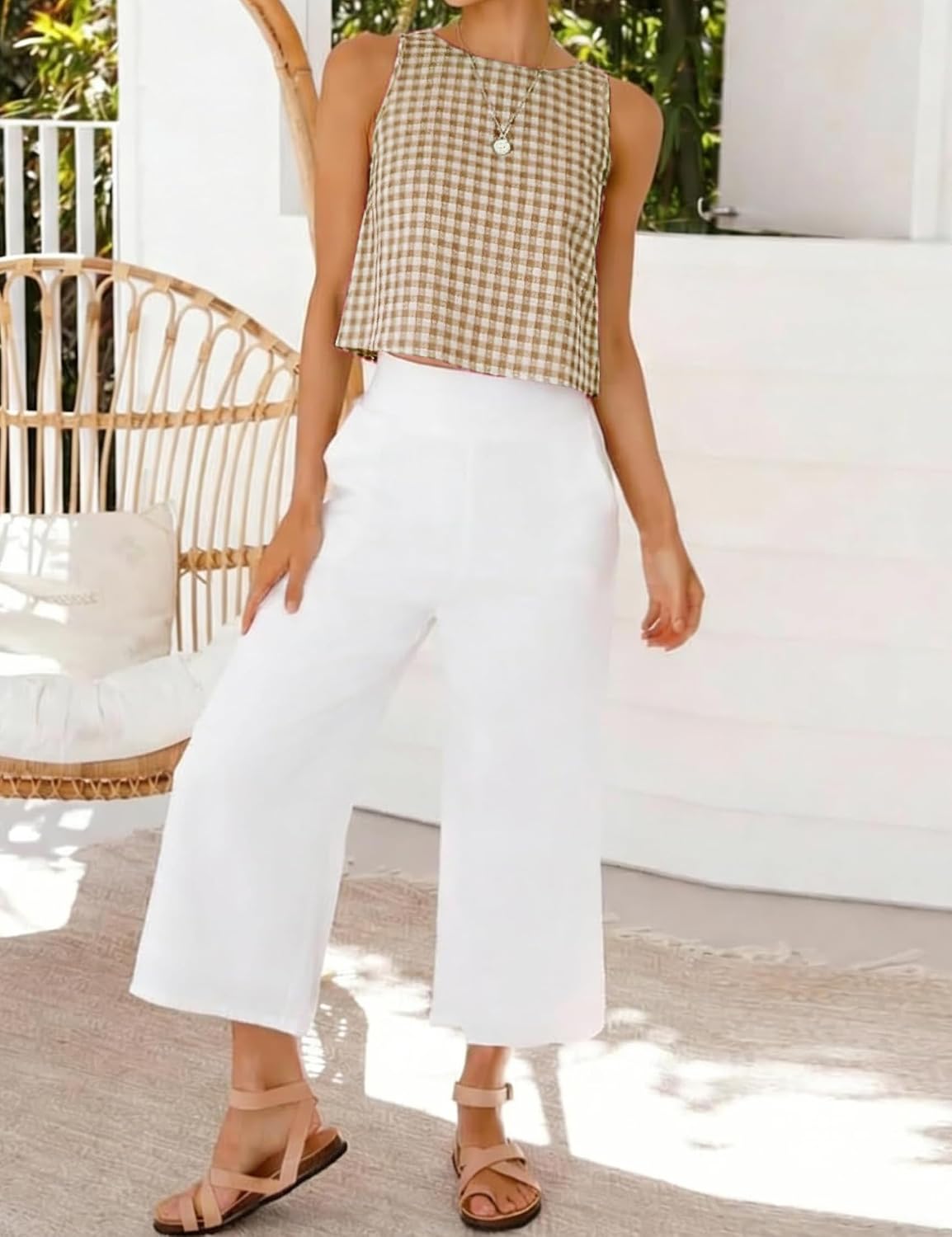 Kinghua Womens Gingham Crop Tank Tops 2026 Summer Sleeveless Vest Top