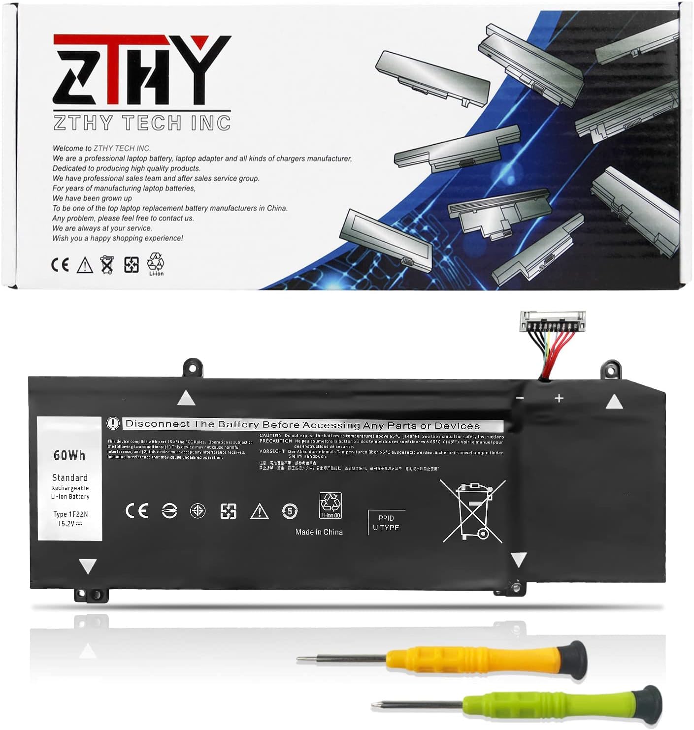 ZTHY New 1F22N Laptop Battery Replacement for Dell Alien Ware M15 P79F M17 R1 P37E P37E001 Dell G7 7590 G7 7790 G5 5590 5590-D2783W D2743B D2843W Series 0HYWXJ HYWXJ 0JJPFK JJPFK 15.2V 60Wh 4Cell