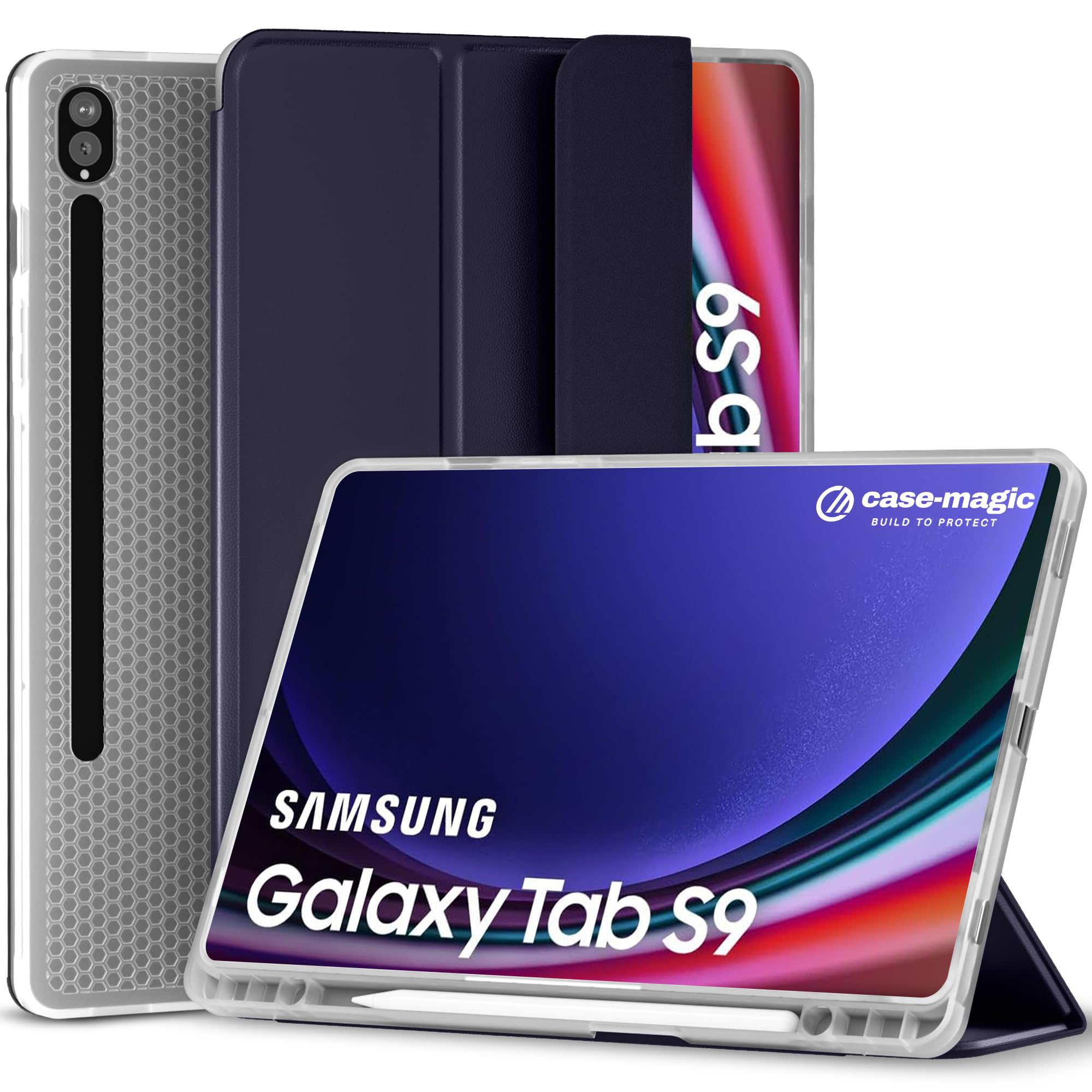 Case-Magic Smart Folio Case Cover for Samsung Galaxy Tab S9/ S9 FE 11 inch (2023) with Auto Sleep/Wake Feature, Trifold Stand, Pencil Holder| Slim, PU Exterior, TPU Transperent Back (Blue) (B0DFWN74BS) Amazon Price History, Amazon Price Tracker
