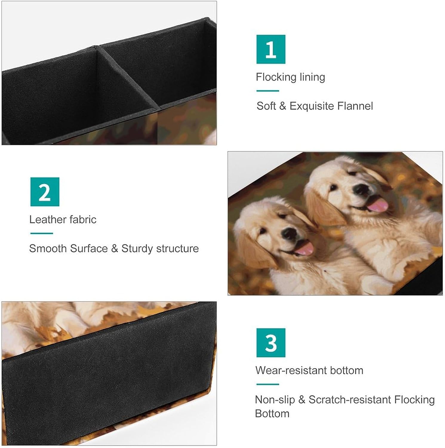 Leather Pen Holder for Desk Organizer Golden Retriever Dogs Puppies Pets Pencil Holder 2 Slots Cute Pencil Cup Decorative Makeup Brush Holder Cup Office Pen Cup Desk Accessories Pen Organizer image 5