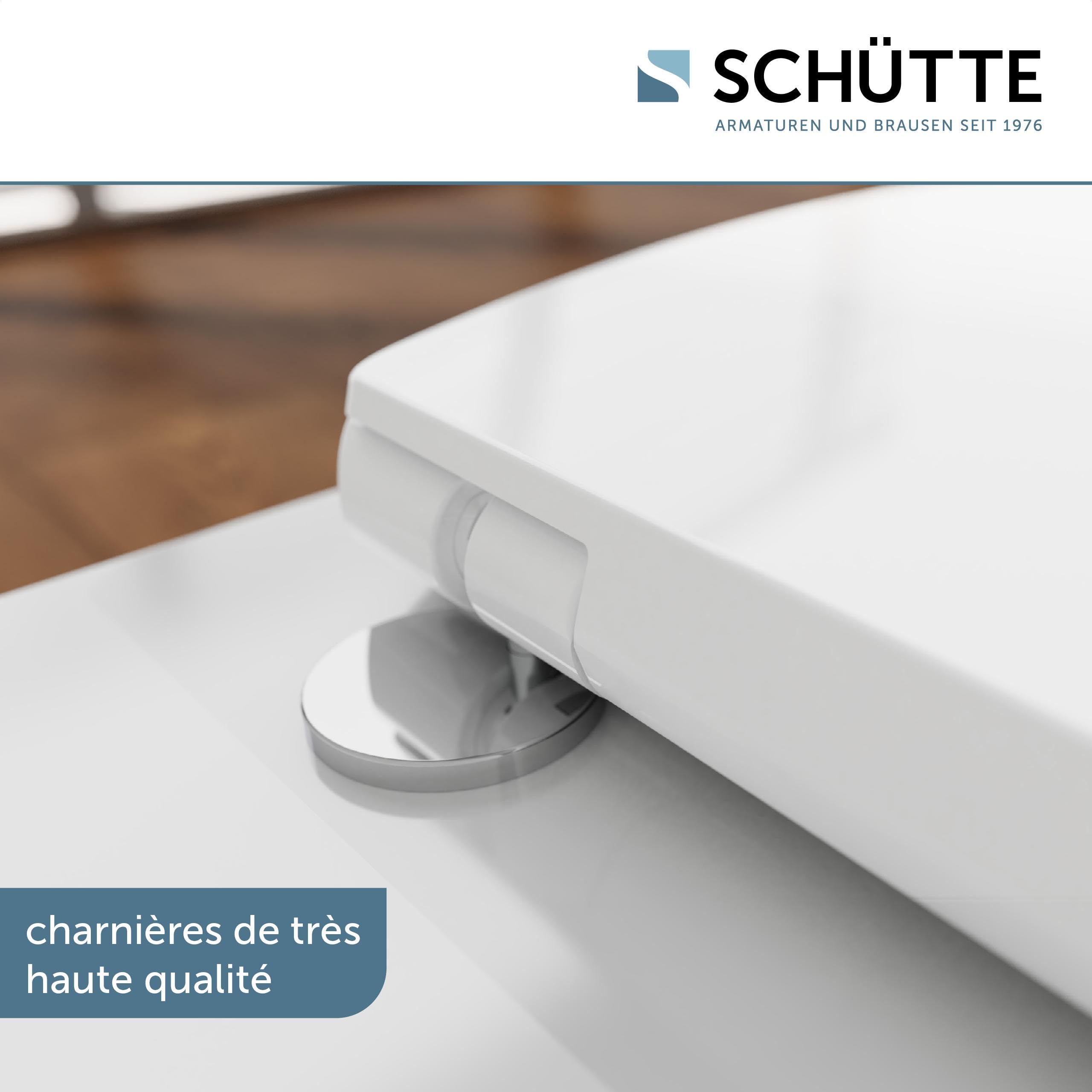 Schütte Abattant WC Universel Fin - Duroplast, Abaissement Automatique | Lunette de toilette Duroplast incassable, amovible, fixation adhésive, charge 250 kg, compatible céramiques standard