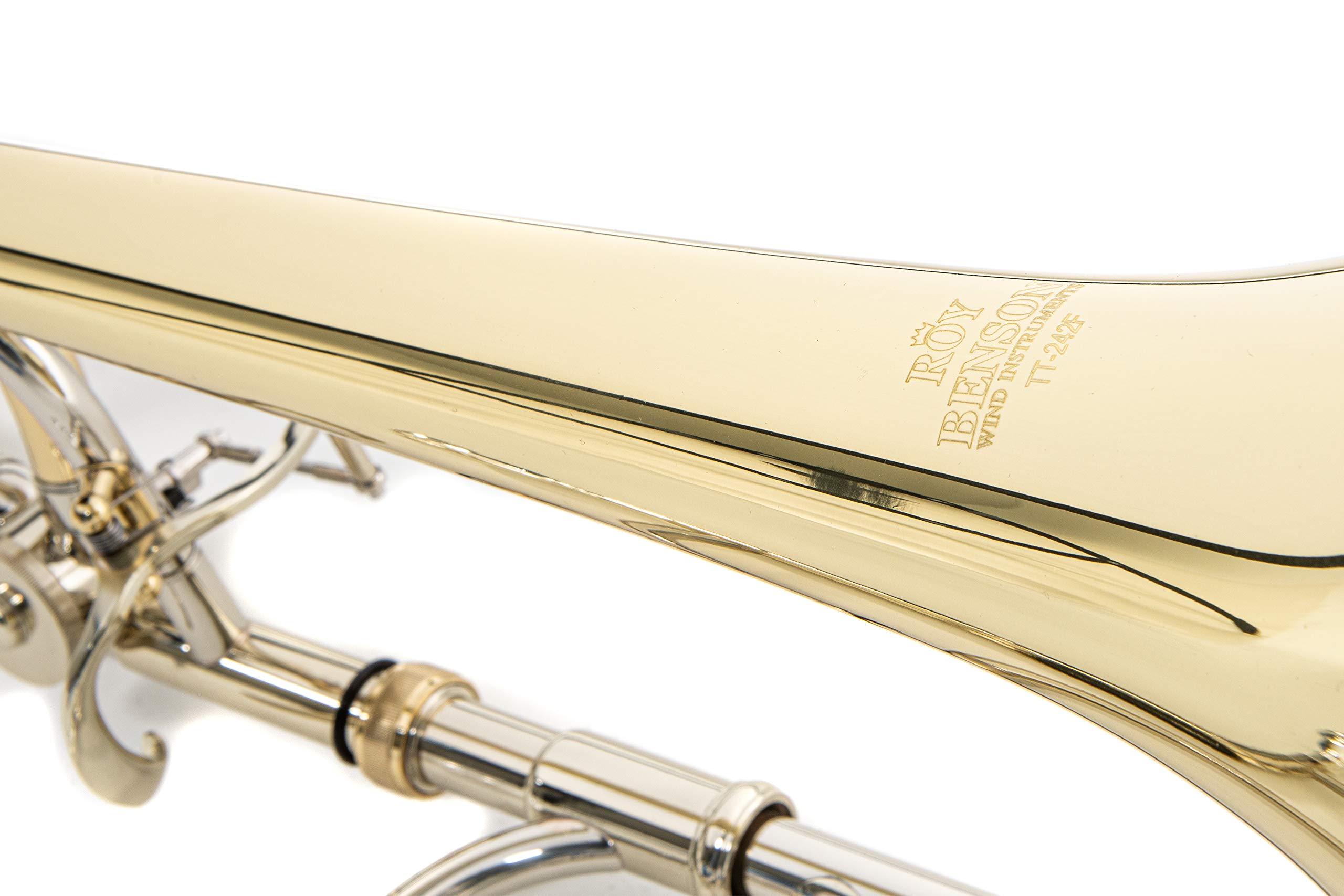 Roy Benson Trombón tenor en Sib/F TT-242F (válvula de cuarto, campana de latón de 8,5", calibre de 13,89 mm, láminas de alpaca, diseño ergonómico, en un práctico estuche)