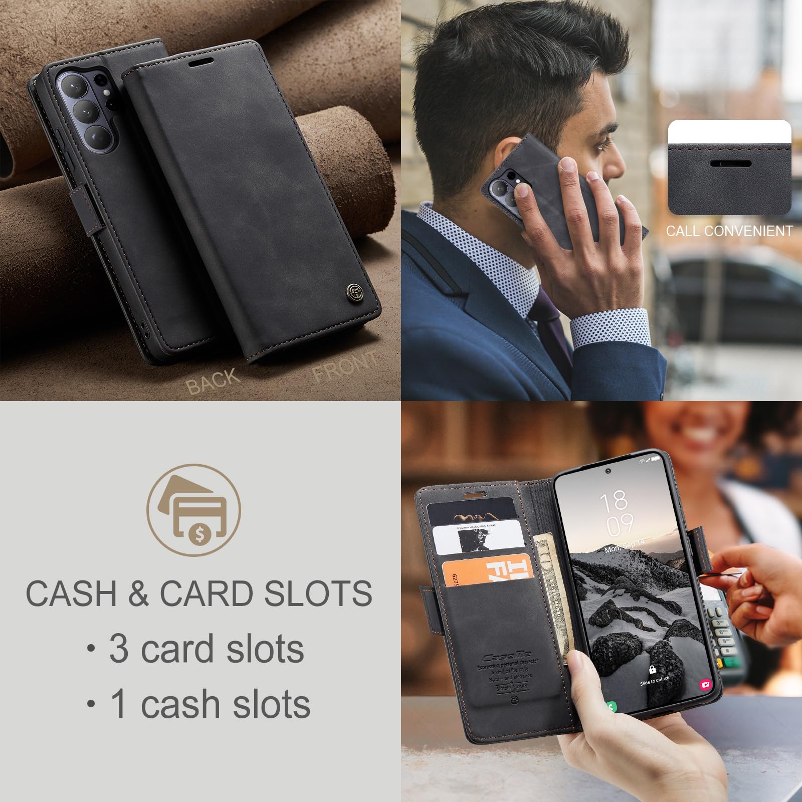 for Samsung Galaxy S26 Ultra Case, Wallet Case Flip Leather with Card Holder Magnetic Closure Shockproof Kickstand Protective Phone Cases Cover for Galaxy S26 Ultra, Black — view 6