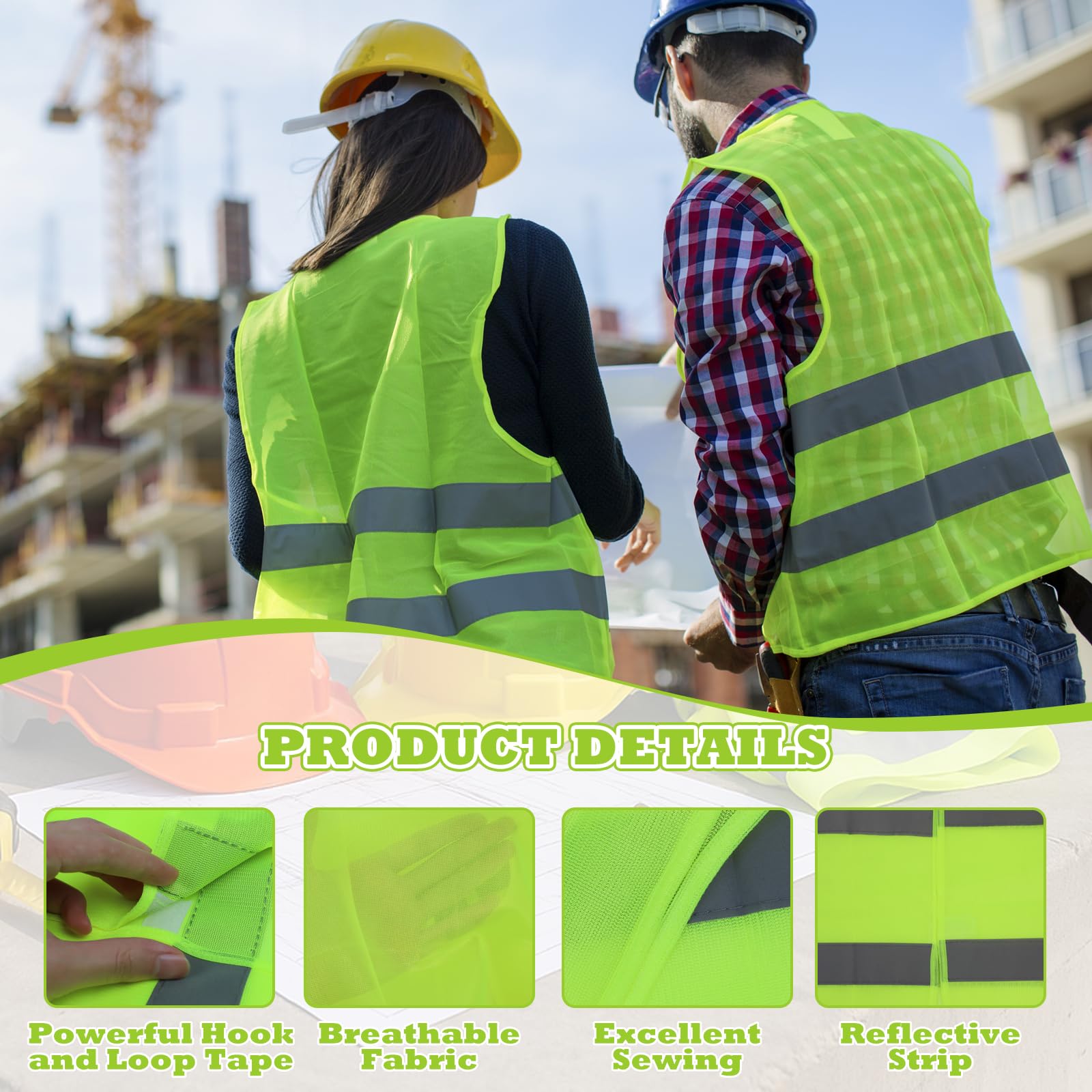 5 Pezzi Gilet Alta Visibilità, Giubbotto Catarifrangente Sicurezza, Pettorina Cantiere Verde