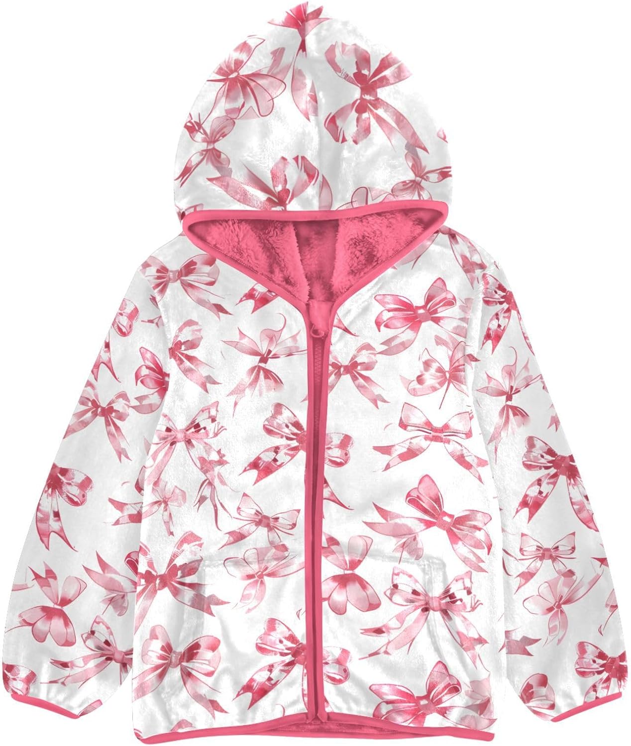 Girls Hoodie Outfit Bow White Background Pattern Zipper Sweatshirt Coat Fleece Jacket for Kids 3-10T