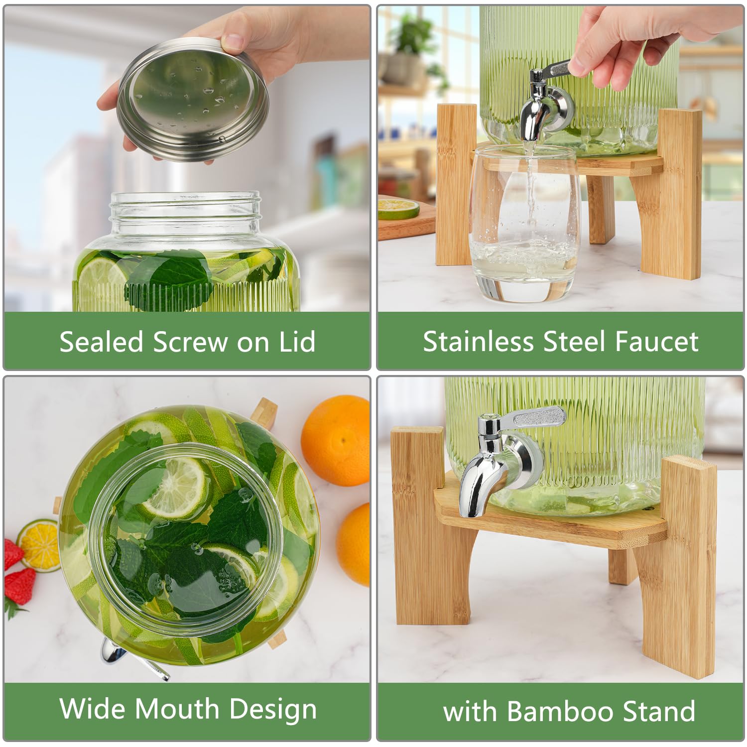4L Getränkespender aus Glas mit Zapfhahn und Ständer für Partys, Cocktails, Saft