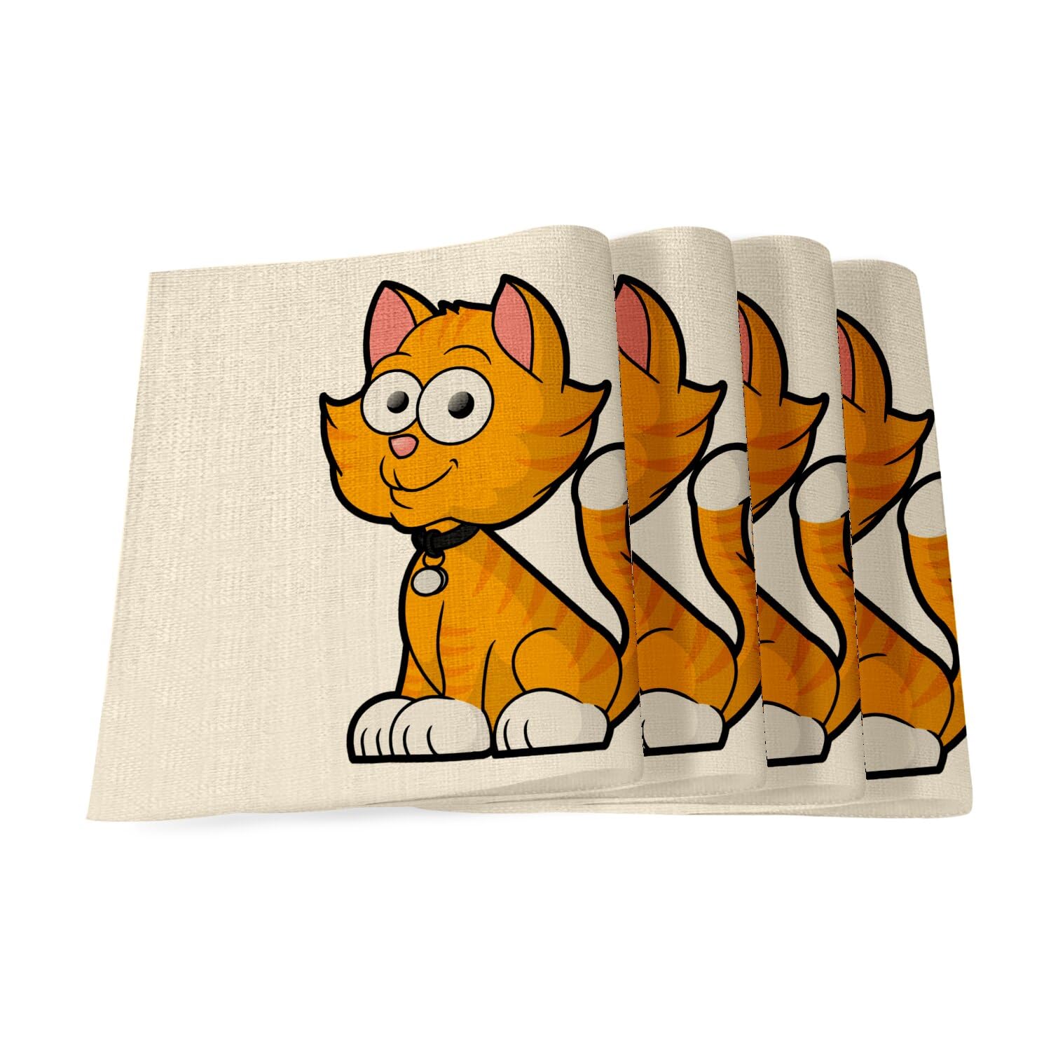 Sets de table en lin chat mignon dessin animé pour enfant grand format 40x28,5 cm lot de 4