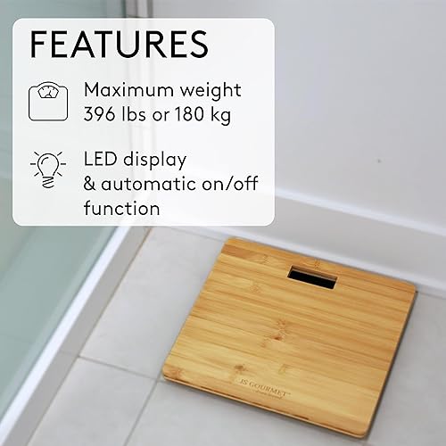 Miniatura 5 de Báscula de bambú de madera para baño con pantalla LCD digital, capacidad máxima de 396 libras, añadiendo un toque elegante y moderno a tu inodoro