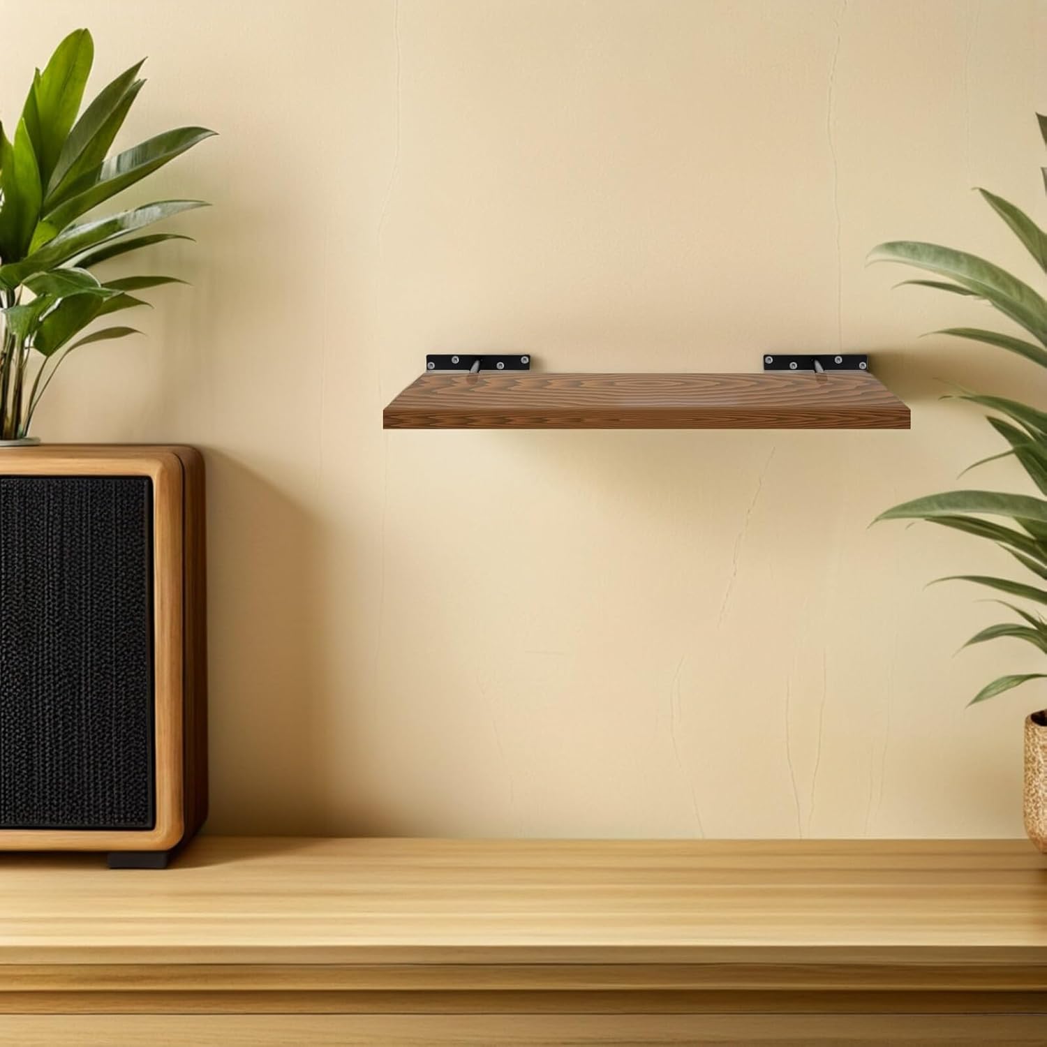 7pcs Black Hidden Floating Shelf Brackets Heavy Duty Metal Invisible Wall Mount Supports for Floating Shelves with Screws Suitable for Drywall and Wood Mantels