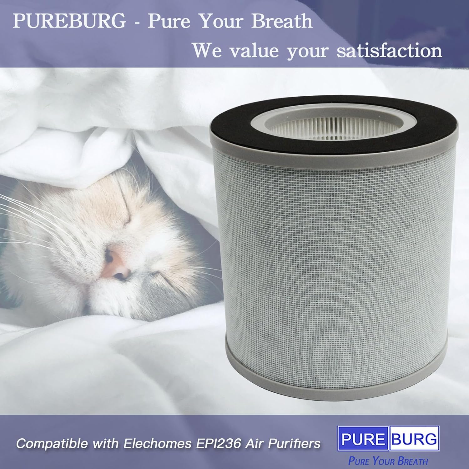 PUREBURG Replacement Filter Compatible with Elechomes EPI236 Air Purifiers,2-Pack H13 HEPA 4-Stage Filtration Activated Carbon 2-in-1 Air Clean Voc Dust Odor PM2.5 - Image 5