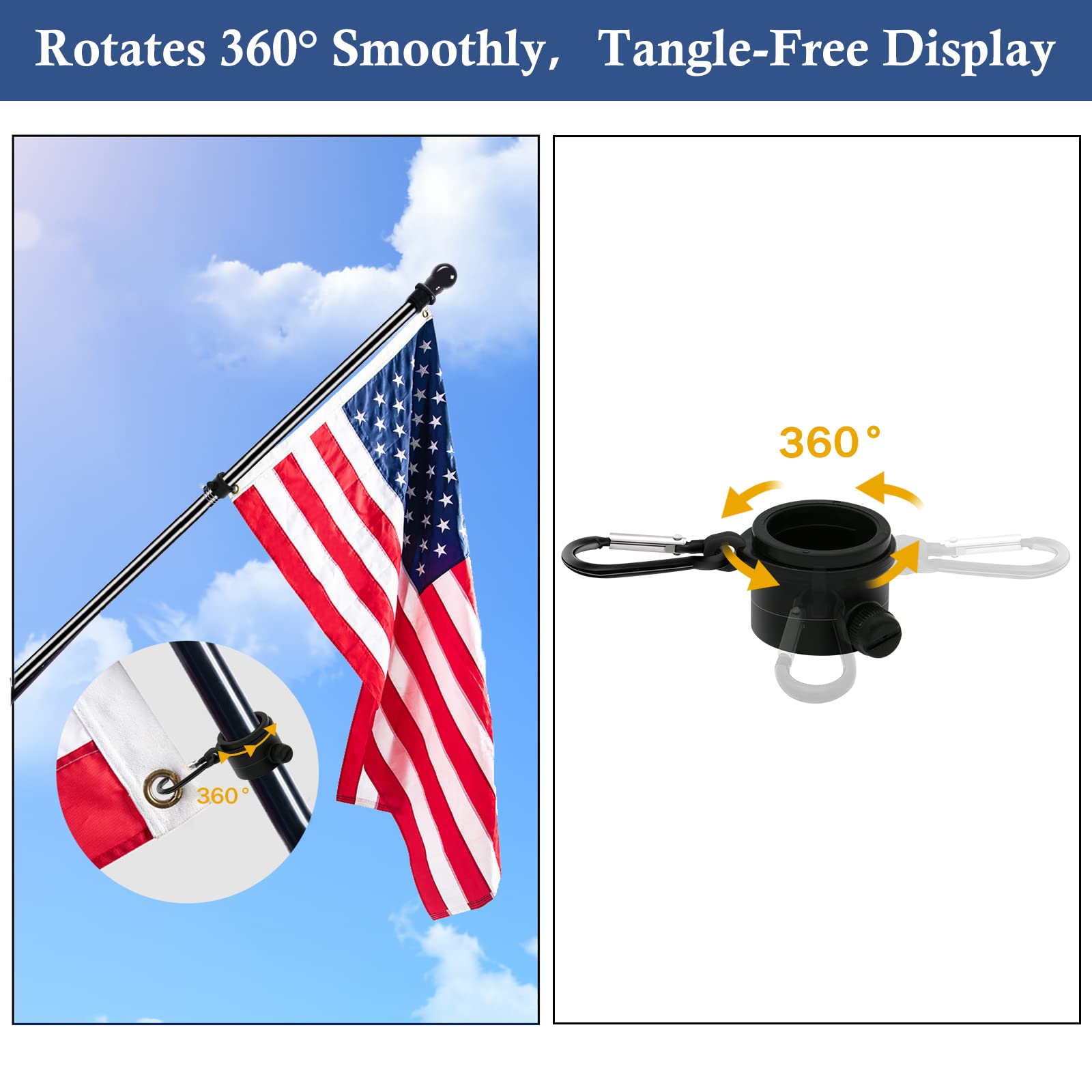 NQ 5FT Flag Poles for Outside House with Flag Pole Rings, House Flag Poles for Porch, Tangle Free Yard Flag Pole Kit, Porch Flag Pole Residential, Heavy Duty Outdoor Flag Pole (Black)