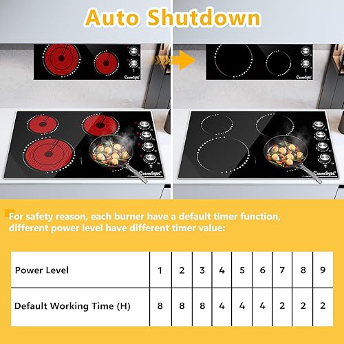 Miniatura 7 de Estufa eléctrica de 30 pulgadas, estufa eléctrica integrada de 4 quemadores con 9 niveles de potencia, control de perilla, apagado automático y