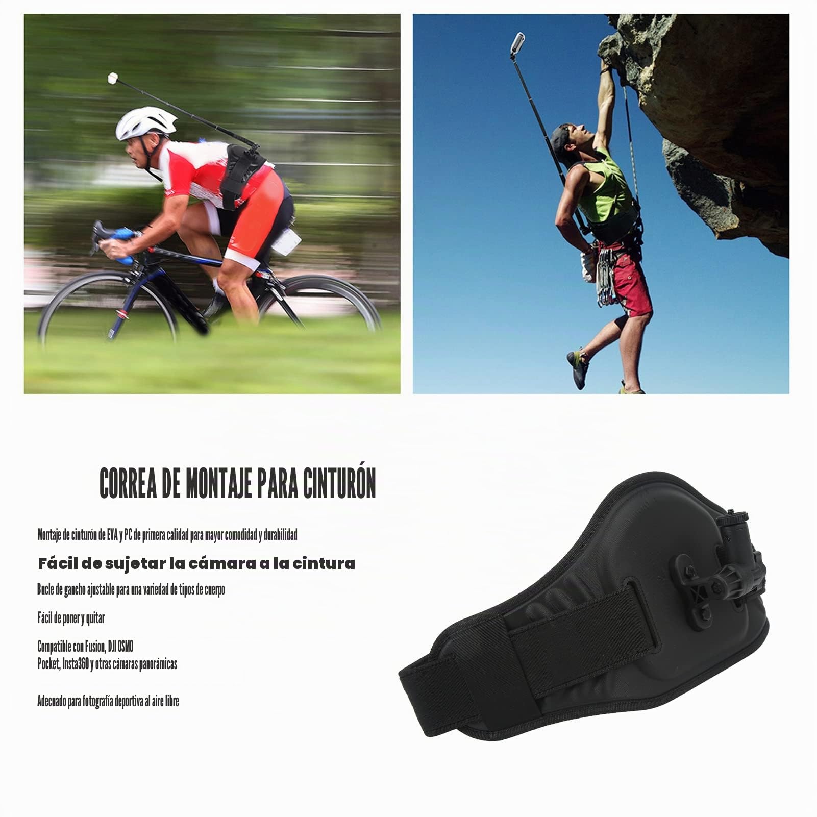 Goshyda Cinturón de Cintura para Cámara, PU267 Cinturón de Cintura Multifunción para Cámara Ajuste de Bucle de Gancho Ajustable para Cámara de Acción Insta360 One X, para OSMo Pocket