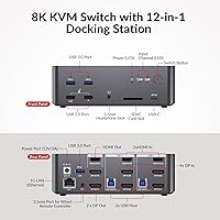 Vista 8 de (Solo escritorio) Conmutador KVM de acceso AV 3 monitores 2 computadoras 8K @60Hz, Ethernet 1G para 2 PC, con control remoto, 3xUSB 3.0, estación