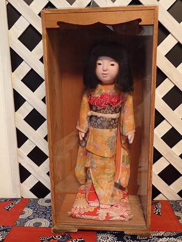 Amazon 古い日本人形 市松人形 和服女の子人形 着物 アンティーク 時代 古玩 ケース付き 大正 明治 おもちゃ おもちゃ