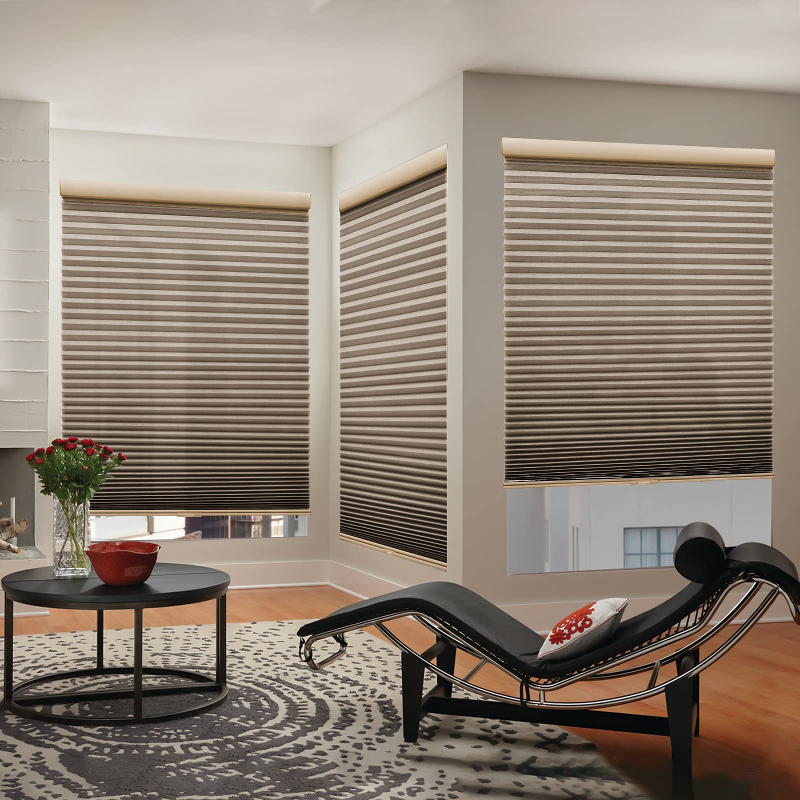 Tonature Cordless Cellular Blinds for Windows Light Filtering Cellular Shades Bottom Up (30" W x 72" H, Dark Brown) Thermal Insulated 1.35" Cell