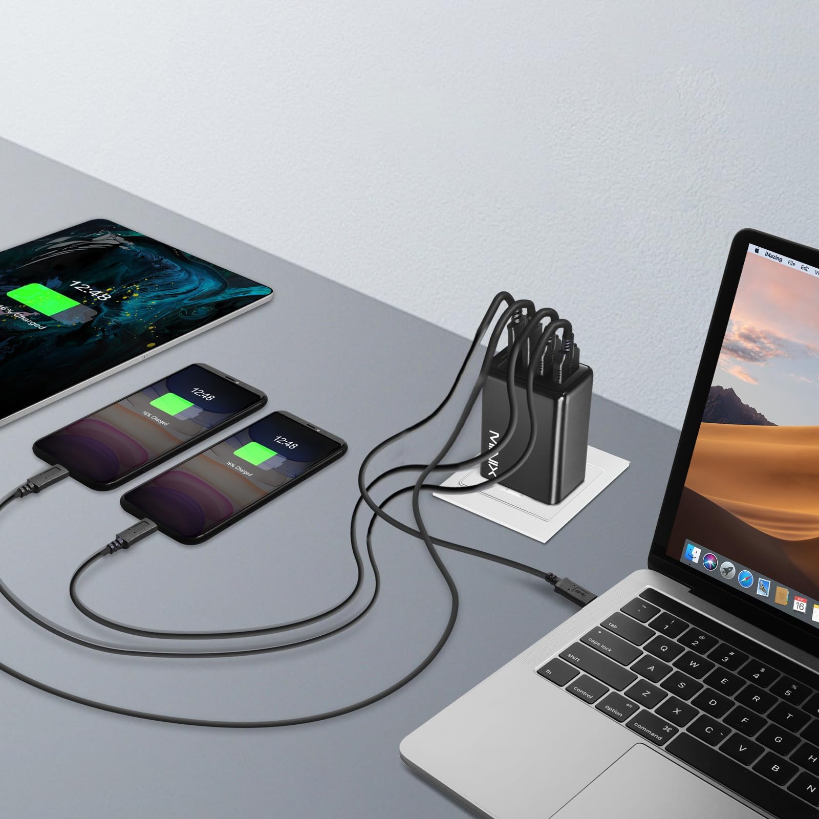 MINIX 100W USB Wall Charger, Turbo 4-Port GAN Charger Universal Fast Charging. 2 x USB-C PD 3.0, 2xUSB-A Quick Charge 3.0 for Smartphones, Tablets, laptops and More. Sold Directly by MINIX. (Neo P2)