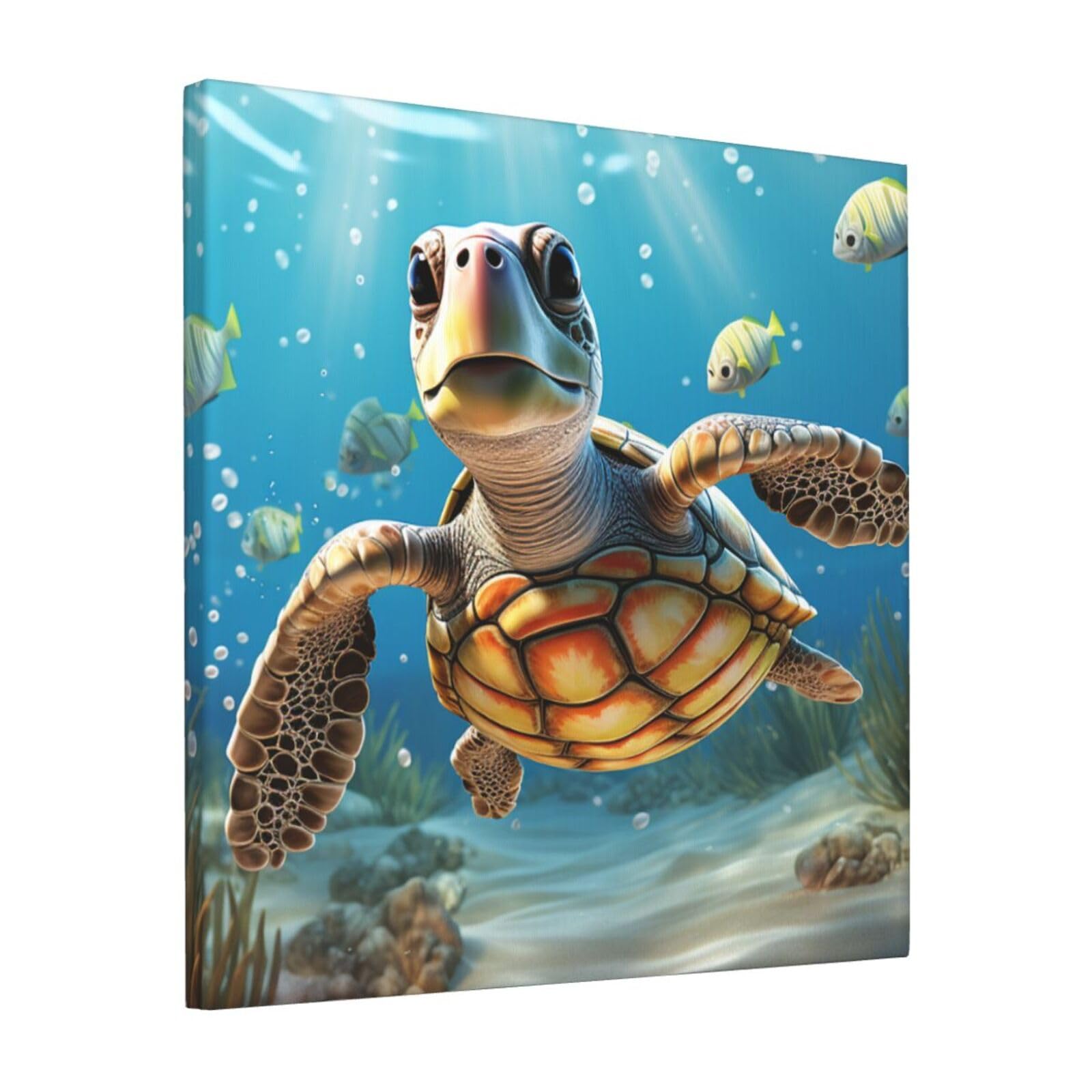 FodPand Cartoon Sea Turtle Canvas Wall Art for Living Room Wall Decor 12"x12" Modern Artwork Painting Pictures Hanging Canvas Prints Aesthetic Wall Art for Bedroom Bathroom Office Wallart Decor