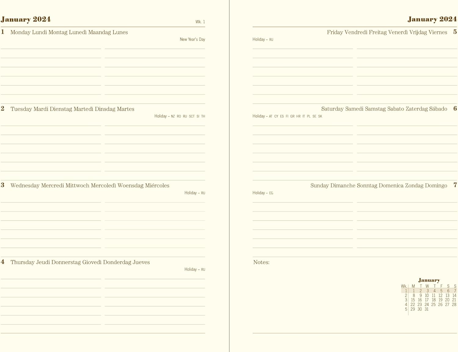Letts Sovereign A6 week to view 2024 diary - black