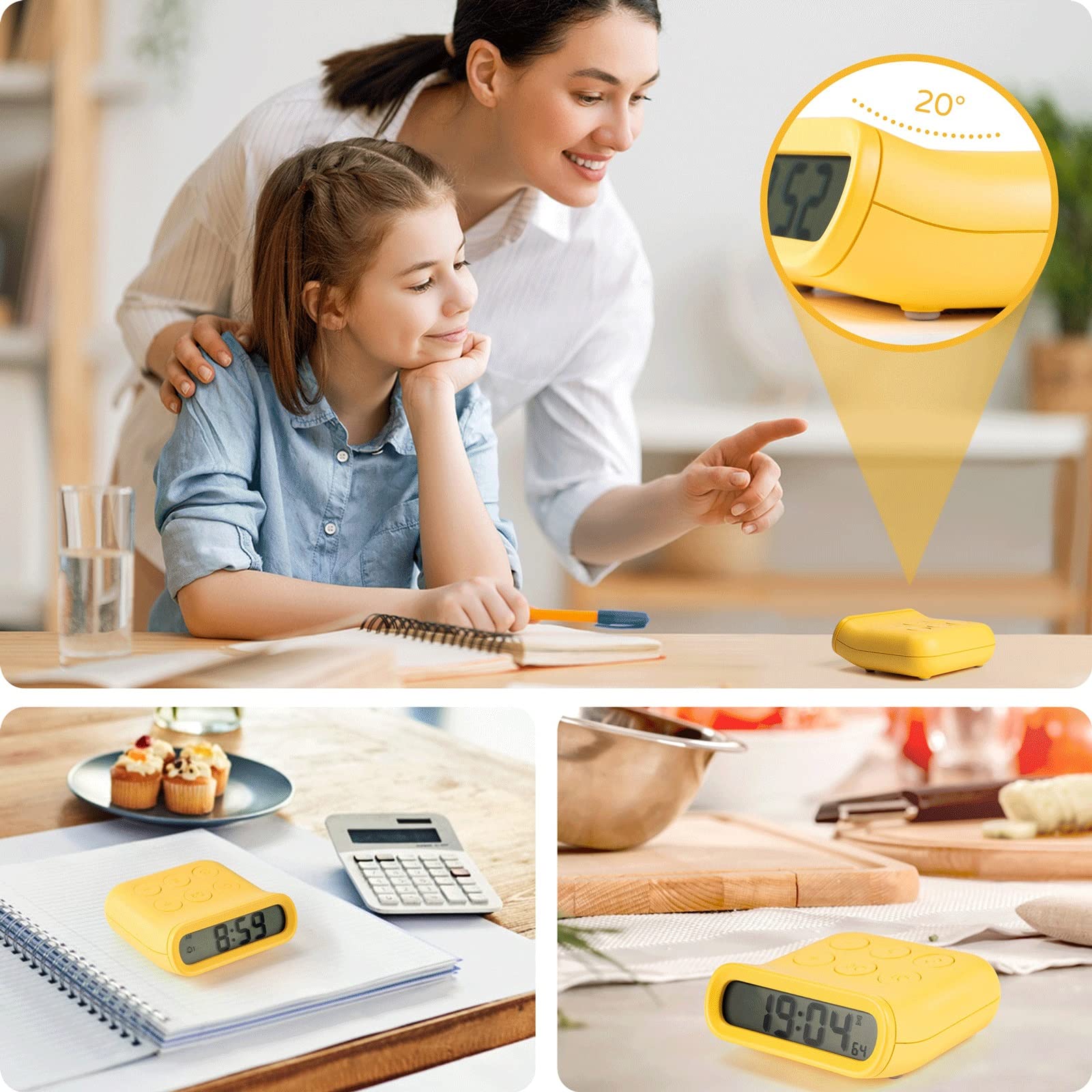 Sveglie Piccolo Snooze Digitale Minuti Data Calendario Display Allarme Comodino Facile Configurazione per la Camera da Letto di casa Orologio per Camera da Letto (Colore : Beige)
