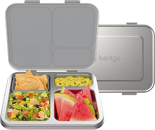 Miniatura 9 de Bentgo Lonchera de acero inoxidable resistente a fugas para niños, 3 compartimentos con recipiente de silicona adicional, duradera, ecológica, apta