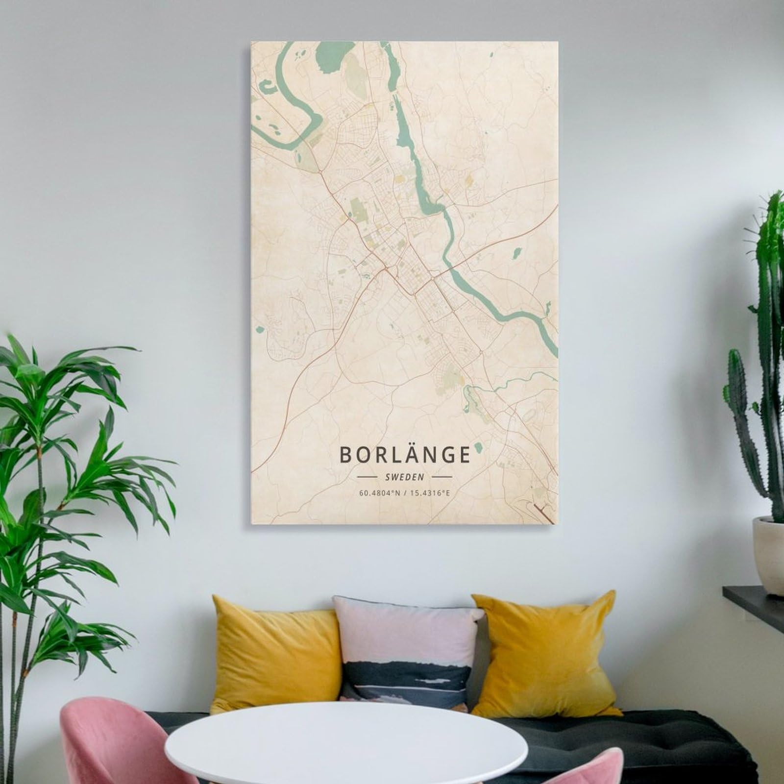 LZTEN Borlange - Poster con mappa della Svezia, stampa vintage per camera di ragazzi e adolescenti, stampa artistica da parete su tela, 50 x 75 cm